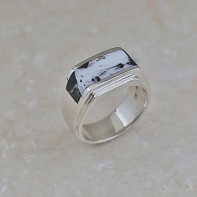 Unique White Buffalo stone inlay ring