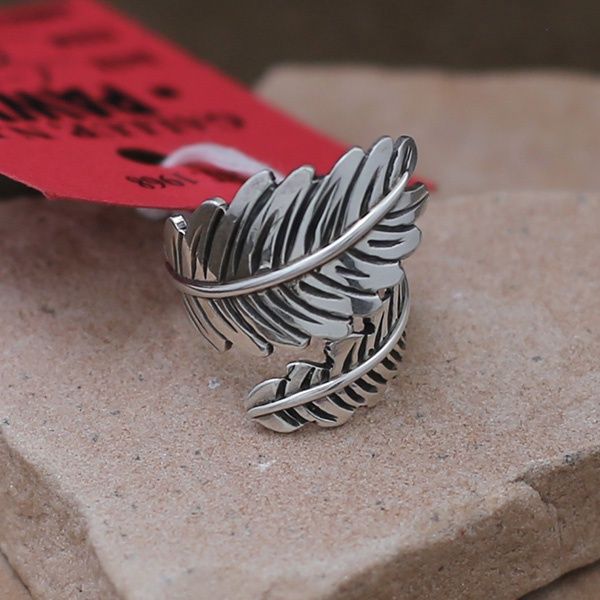 Sterling silver adjustable feather ring