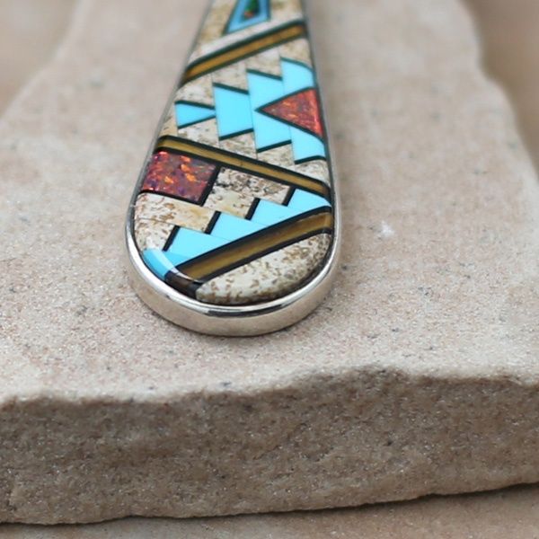 Long tear drop inlay pendant