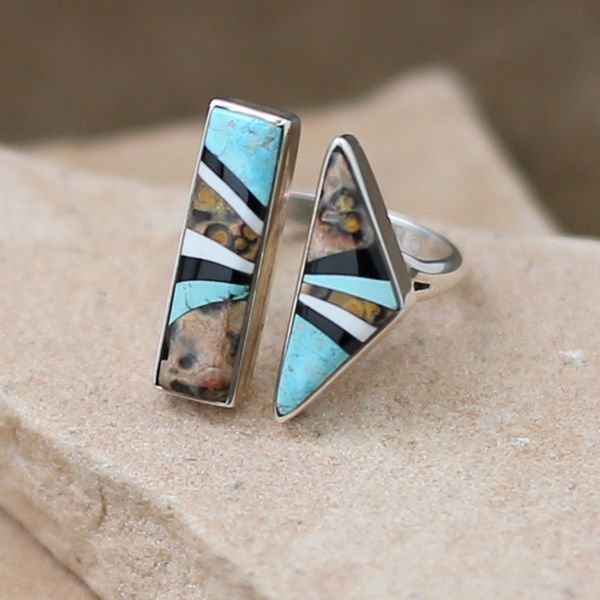 Contemporary split design inlay adjustable ring