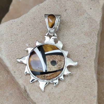 Contemporary Navajo medium inlay sun pendant