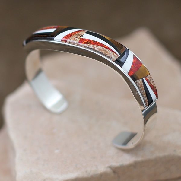 Contemporary Navajo inlay curved bracelet
