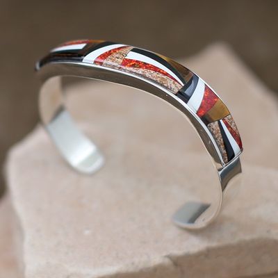 Contemporary Navajo inlay curved bracelet