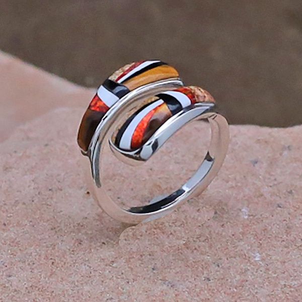Contemporary Navajo inlay adjustable ring
