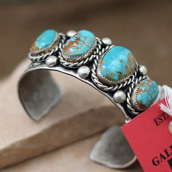 Large 5- stone blue/green turquoise bracelet-Pawn Jewelry
