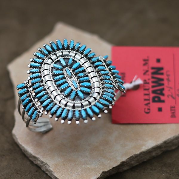 Large oval needlepoint Zuni bracelet-Pawn Jewelry
