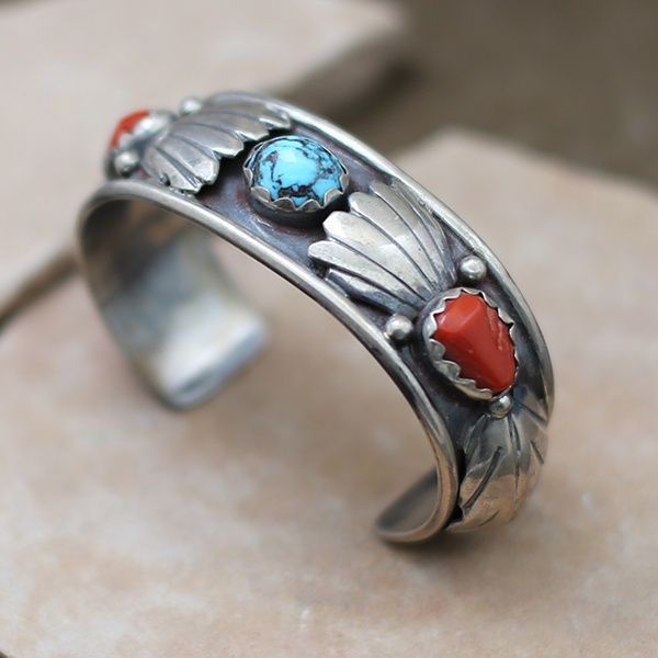 Persian turquoise  &amp; coral Navajo bracelet