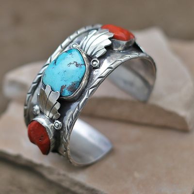 1970&#39;s Bisbee turquoise &amp; coral bracelet