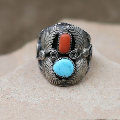 Traditional silver leaf 2-stone ring