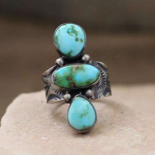 3-stone Sonoran turquoise ring- Bernyse Chavez