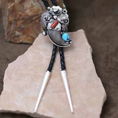 Turquoise &amp; Coral Navajo bolo tie w/claw