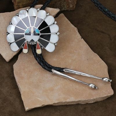 Zuni inlay headdress bolo tie