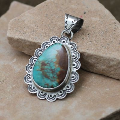 Large Royston turquoise pendant w/ scalloped edge