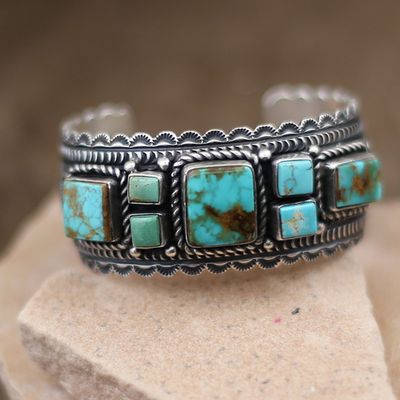 Heavily stamped Royston turquoise bracelet