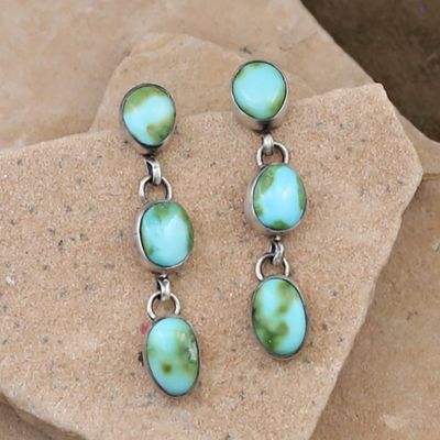Triple dangle Sonoran gold turquoise earrings
