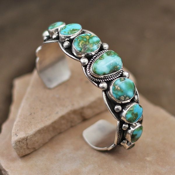 9 stone Sonoran Turquoise cuff bracelet-Extra Large