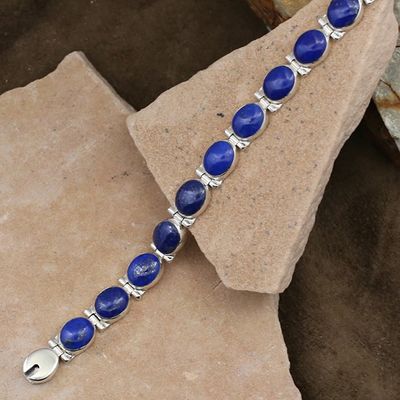 Oval stone link bracelet w/ Lapis