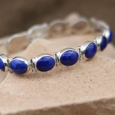 Oval stone link bracelet w/ Lapis