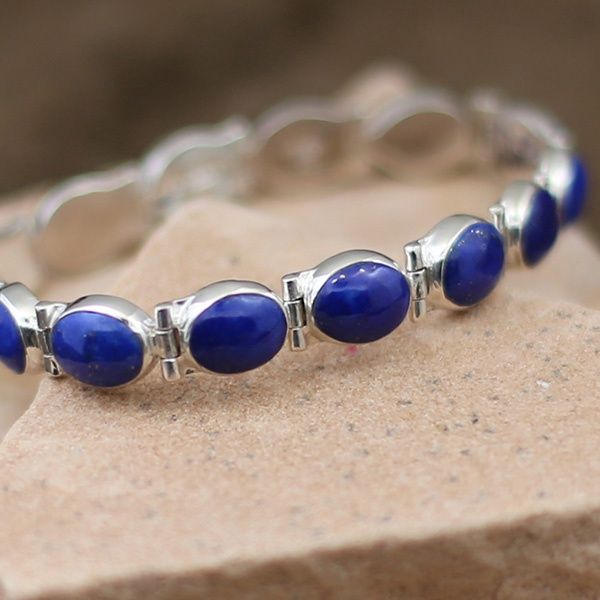 Oval stone link bracelet w/ Lapis