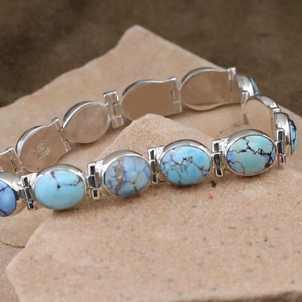 Oval stone link bracelet w/ Golden Hills turquoise