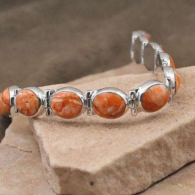 Oval link bracelet w/Orange spiny oyster shell
