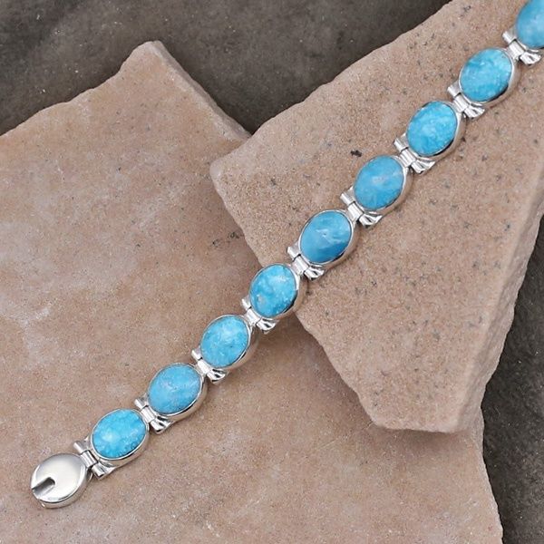 Oval stone link bracelet w/ Kingman turquoise