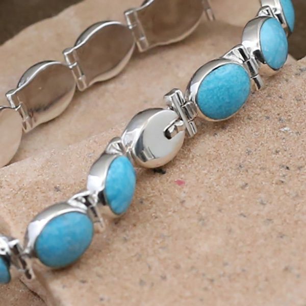 Oval stone link bracelet w/ Kingman turquoise