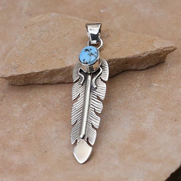Golden hills turquoise feather pendant