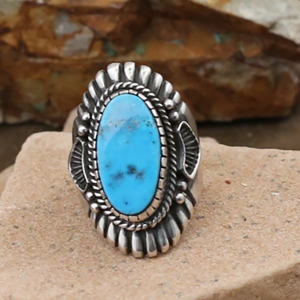 Harry Begay silver ingot ring w/ Blue Gem turquoise