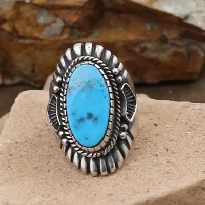 Harry Begay silver ingot ring w/ Blue Gem turquoise