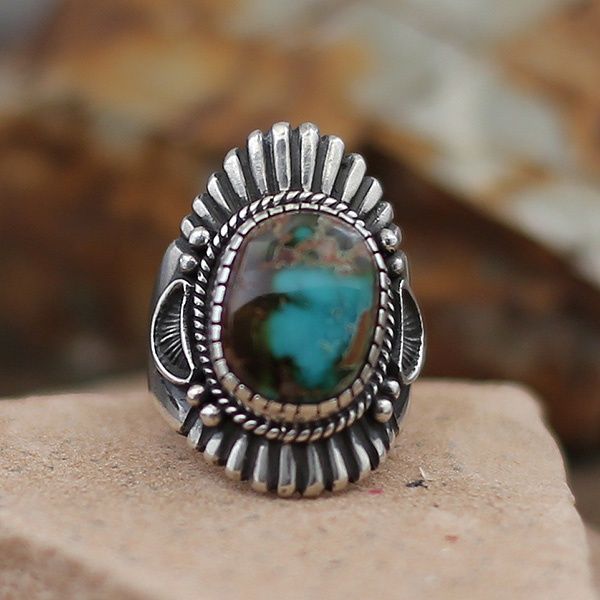 Harry Begay silver ingot ring w/ Royston turquoise