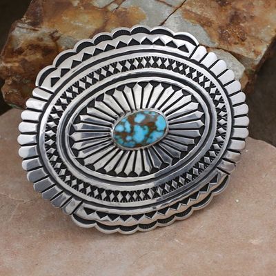 Silver buckle w/ Sonoran turquoise by Albert Jake