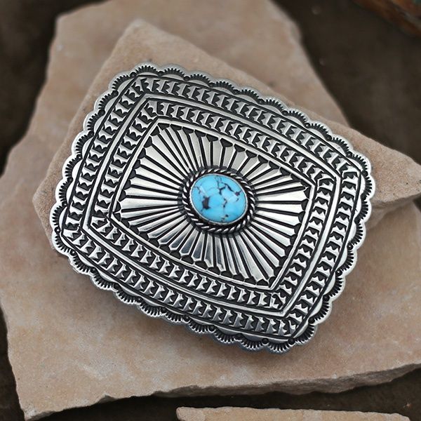 Silver buckle w/ turquoise by artist T.O.White