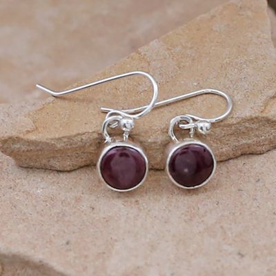 Small round dangle purple spiny oyster shell earrings