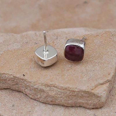 Small square post earrings w/ purple spiny oyster shell