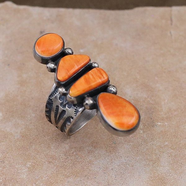 4 shell adjustable ring w/ orange spiny oyster