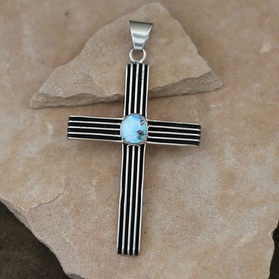 4-Channel silver cross pendant w/ Golden Hills turquoise