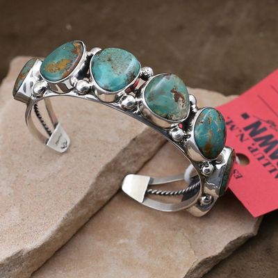 Large 7-stone  turquoise bracelet-Pawn Jewelry
