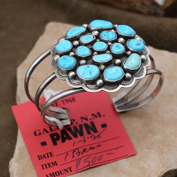 Large Navajo bracelet w/ turquoise cluster