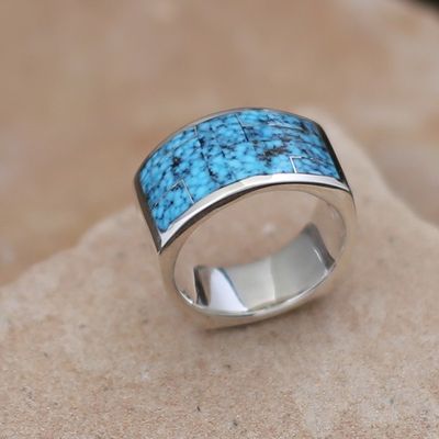 Kingman &quot;WaterWeb&quot; turquoise inlay flat bottom ring