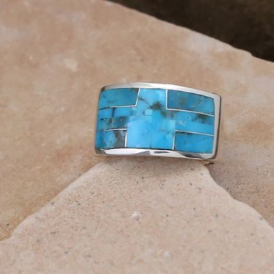 Kingman turquoise inlay flat bottom ring