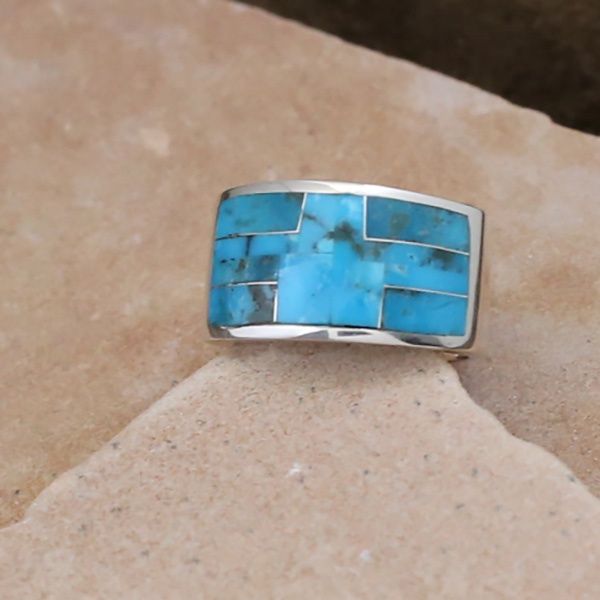 Kingman turquoise inlay flat bottom ring