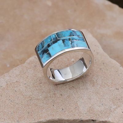 Turquoise inlay flat bottom ring