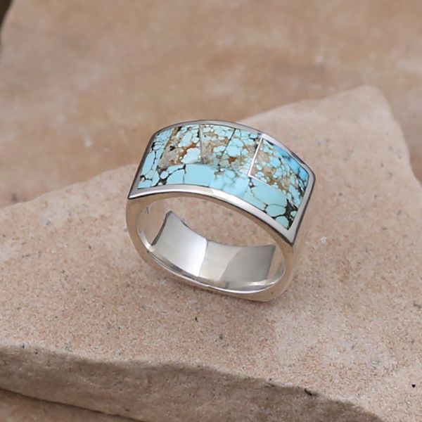 #8 Turquoise inlay flat bottom ring