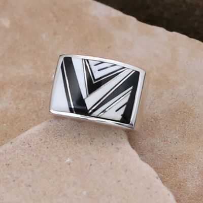 Large contemporary inlay Navajo ring