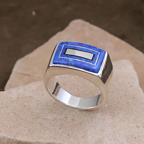 Contemporary Navajo inlay ring by Fred Begay