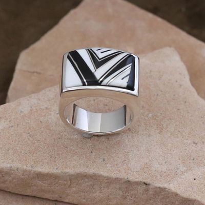 Large contemporary inlay Navajo ring