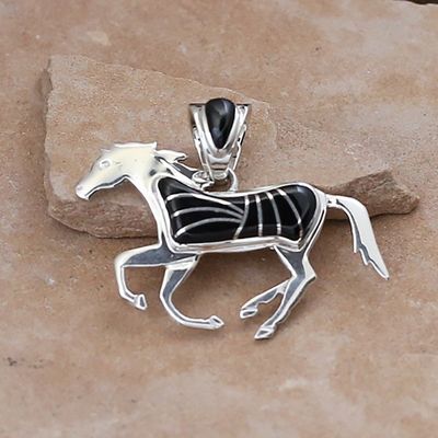 Navajo inlay horse pendant w/ Jet
