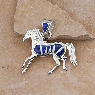 Navajo inlay horse pendant w/Lapis &amp; white buffalo stone