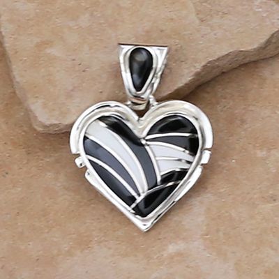 Small Navajo inlay heart pendant w/ Jet &amp; White Buffalo stone